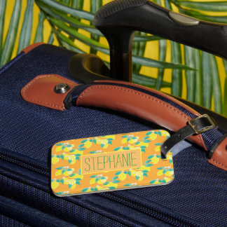 Lemon pattern with name orange luggage tag
