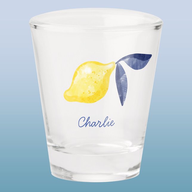 Lemon Personalised Shot Glass (Personalized name watercolor lemon shot glass)