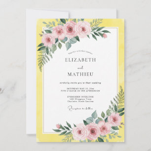 Lemon Pink Bloom Wedding Invitation