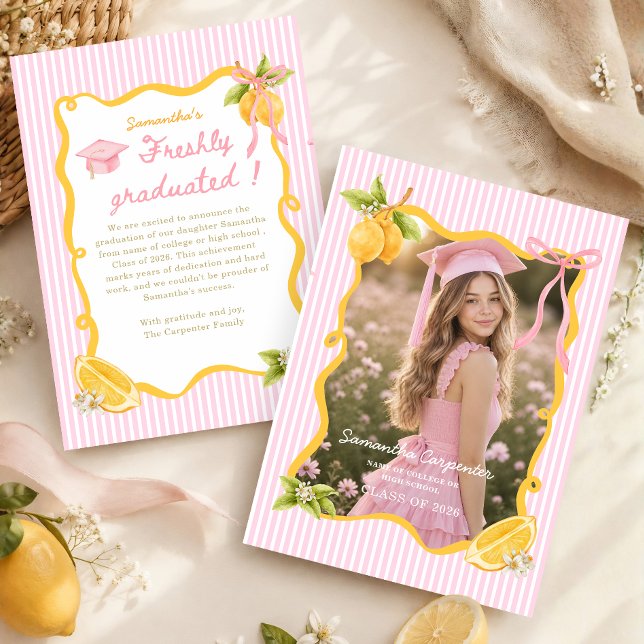  Lemon pink bow Graduation Announcement (Creator Uploaded)