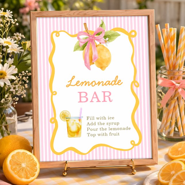 Lemon Pink bow  graduation party Lemonade bar Poster (Creator Uploaded)