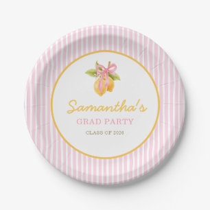 Lemon pink bow graduation party  paper plate