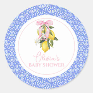 Lemon Pink Bow La Dolce Vita Baby Shower Classic Round Sticker