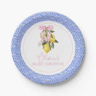 Lemon Pink Bow La Dolce Vita Baby Shower Paper Plate