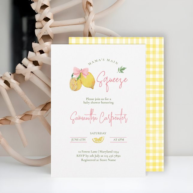 Lemon pink bow main squeeze baby shower invitation (Creator Uploaded)