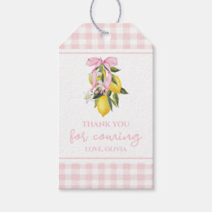 Lemon Pink Bow preppy baby shower Gift Tags