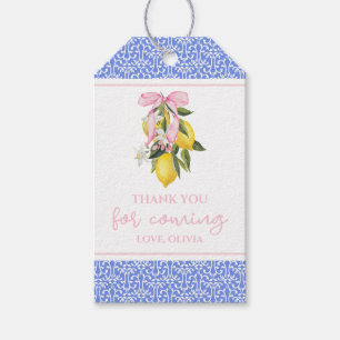 Lemon Pink Bow preppy baby shower Gift Tags