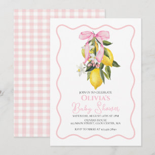 Lemon Pink Bow preppy Coquette baby shower Invitation