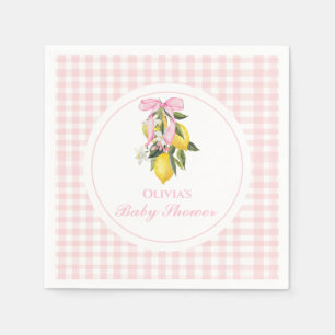 Lemon Pink Bow preppy Coquette baby shower Napkin