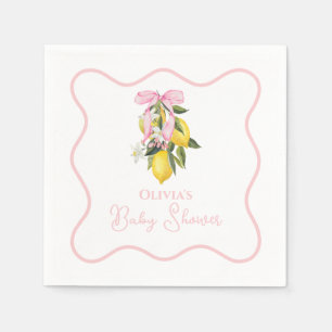 Lemon Pink Bow preppy Coquette Baby Shower Napkin