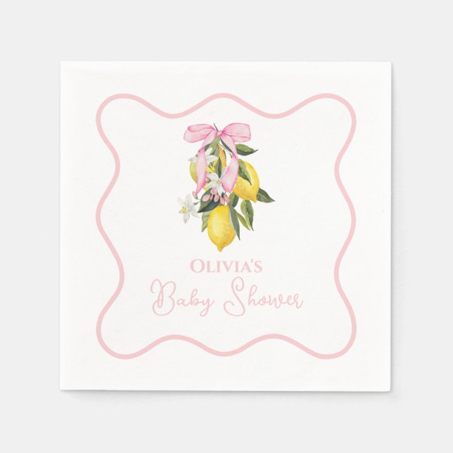 Lemon Pink Bow preppy Coquette Baby Shower Napkin (Front)