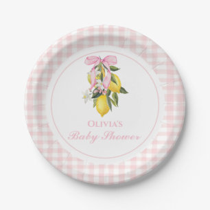 Lemon Pink Bow preppy Coquette baby shower Paper Plate