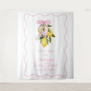 Lemon Pink Bow preppy Coquette Baby Shower welcome Tapestry