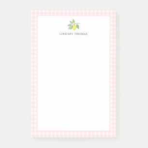 Lemon Pink Gingham Border Personalised Post-it Notes