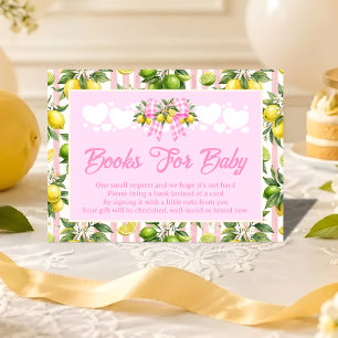 Lemon Pink Gingham Bow Baby Shower Books for Baby Enclosure Card