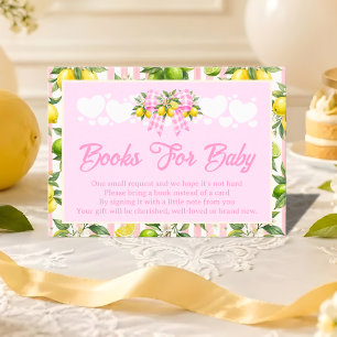 Lemon Pink Gingham Bow Baby Shower Books for Baby Enclosure Card