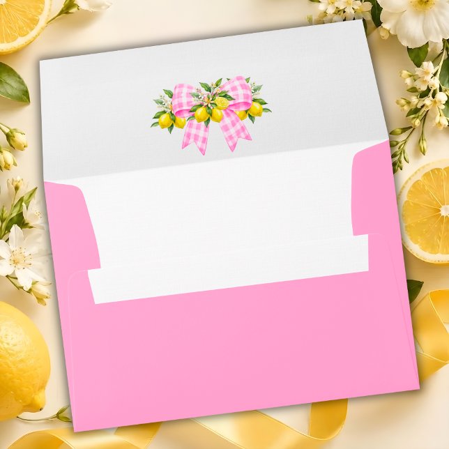 Lemon & Pink Gingham Bow Baby Shower  Envelope (Creator Uploaded)