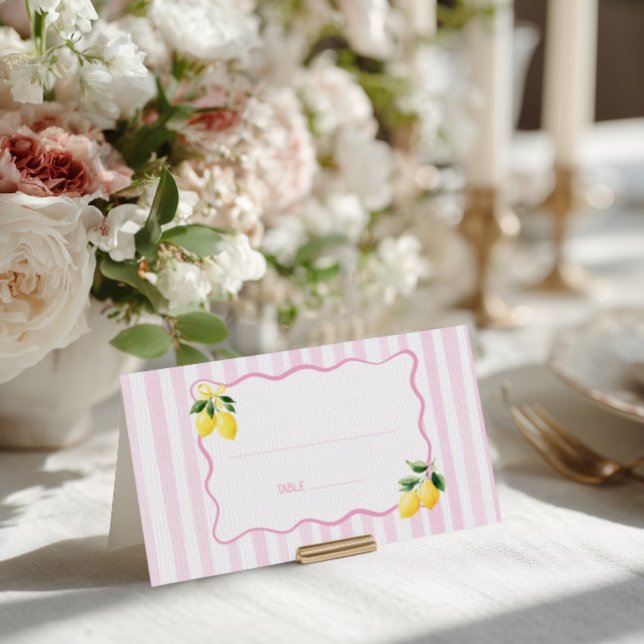 Lemon Pink Stripes  Place Card (Creator Uploaded)