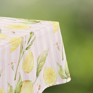 Lemon Pink Stripes Summer Tablecloth