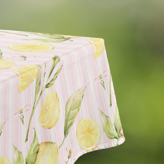 Lemon Pink Stripes Summer Tablecloth
