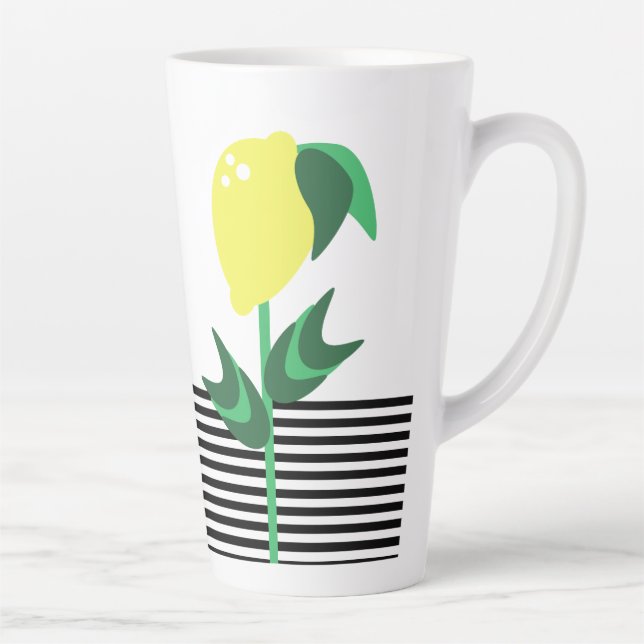 Lemon Plant Black Stripes Latte Mug (Right)