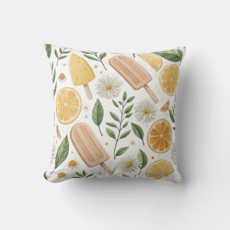 Lemon Popsicle & Floral Throw Pillow
