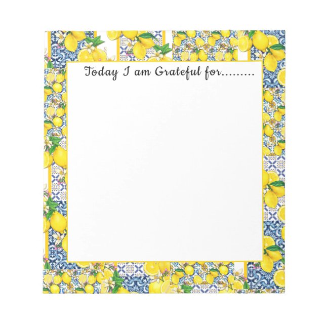 Lemon Portuguese Azulejo Mediterranean Gratitude  Notepad (Front)