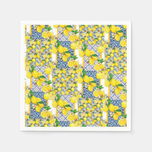 Lemon Portuguese Azulejo Mediterranean Santorini  Napkin