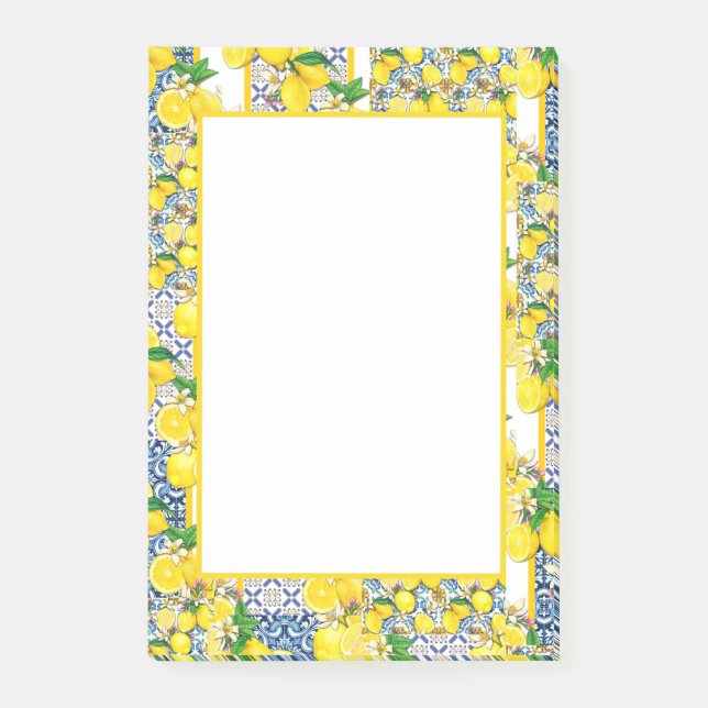 Lemon Portuguese Azulejo Mediterranean Santorini  Post-it Notes (Front)