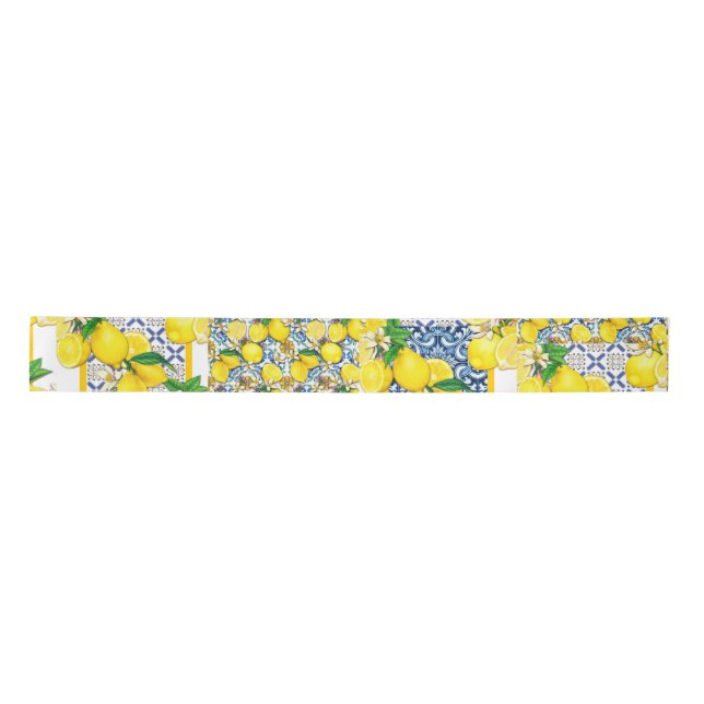 Lemon Portuguese Azulejo Mediterranean Santorini Satin Ribbon (Front)