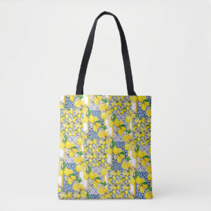 Lemon Portuguese Azulejo Mediterranean Santorini Tote Bag
