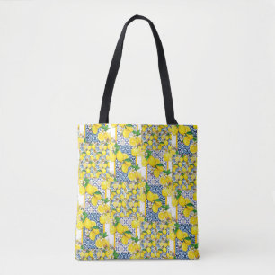 Lemon Portuguese Azulejo Mediterranean Santorini   Tote Bag