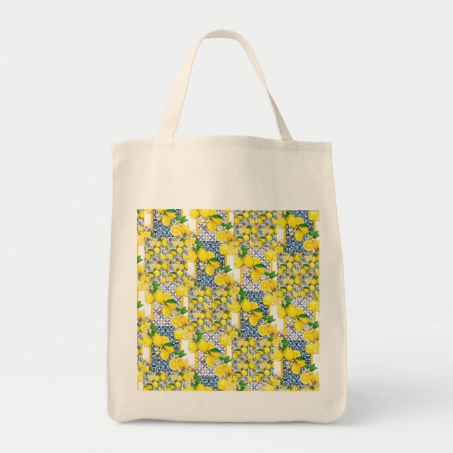 Lemon Portuguese Azulejo Mediterranean Santorini   Tote Bag (Front)