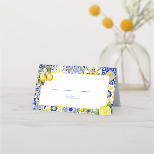 Lemon Positano Blue Tiles Mediterranean Wedding  Place Card