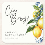 Lemon Positano Italian Baby Shower Square Paper Coaster<br><div class="desc">Lemon Positano Italian Baby Shower Square Paper Coaster</div>