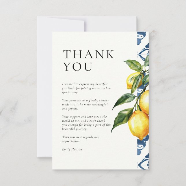 Lemon Positano Italian Baby Shower Thank You Card (Front)