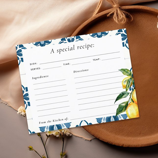 Lemon Positano Italian Bridal Shower Recipe Card (Creator Uploaded)