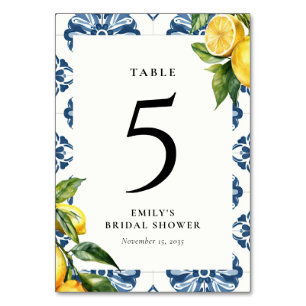 Lemon Positano Italian Bridal Shower Table Number