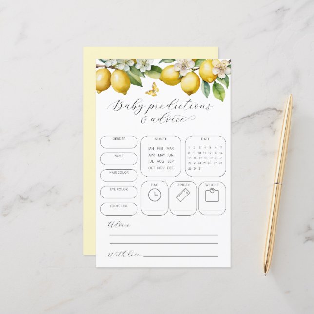 Lemon Predictions & Advice Baby Shower Game  (Front/Back In Situ)