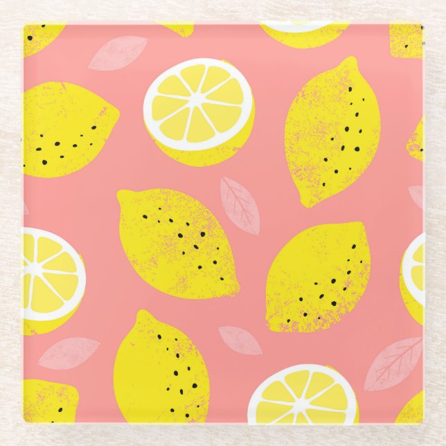 Lemon print, bright seamless summer pattern. glass coaster (Front)