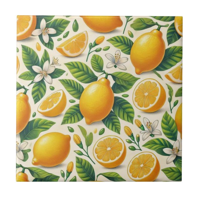 Lemon Print Ceramic Tile (Front)