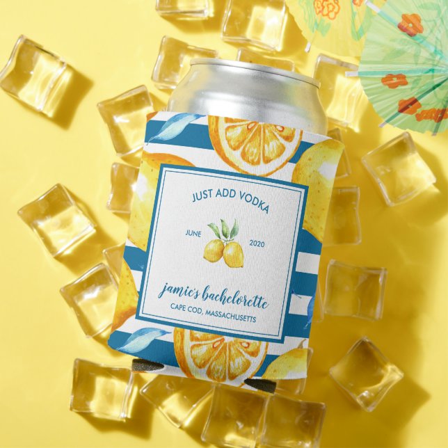 Lemon Print | Citrus Bachelorette Personalised Can Cooler (In Situ Summer)