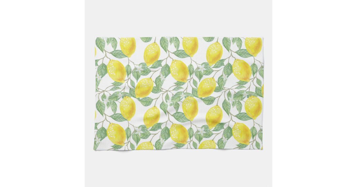 Lemon Print Kitchen Towel in Yellow and Green | Zazzle