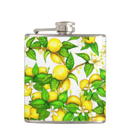 Lemon print on white flask
