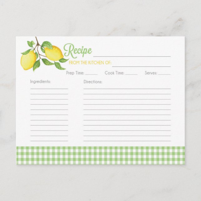 Lemon Recipe Cards - Bridal Shower Recipe Cards (Front)