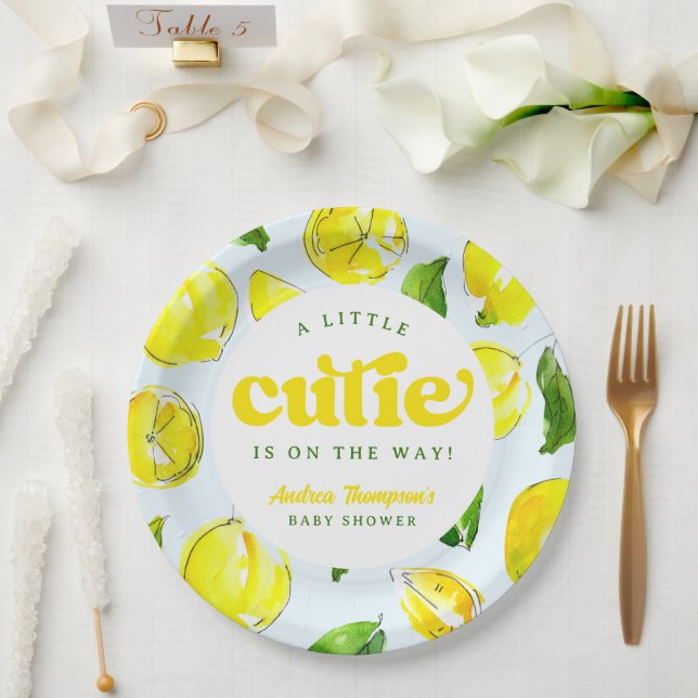 Lemon Retro Little Cutie Yellow Arch Baby Shower Paper Plate (Wedding)