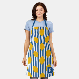 Lemon Rustic Farmhouse Blue and White Stripe Apron