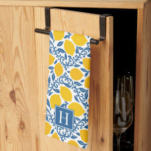 Lemon Rustic Farmhouse French Country Monogram Tea Towel
