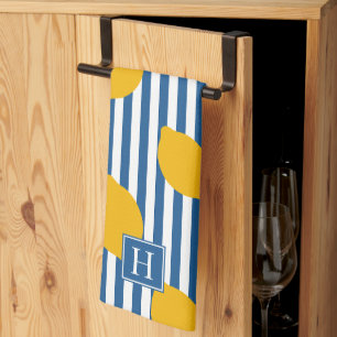 Lemon Rustic Farmhouse Stripe Monogram Tea Towel