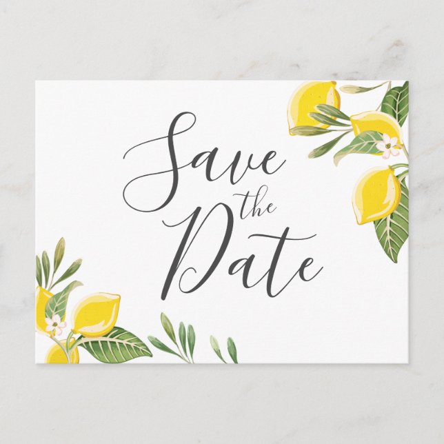 Lemon Save the Date Postcard Elegant Summer Boho (Front)